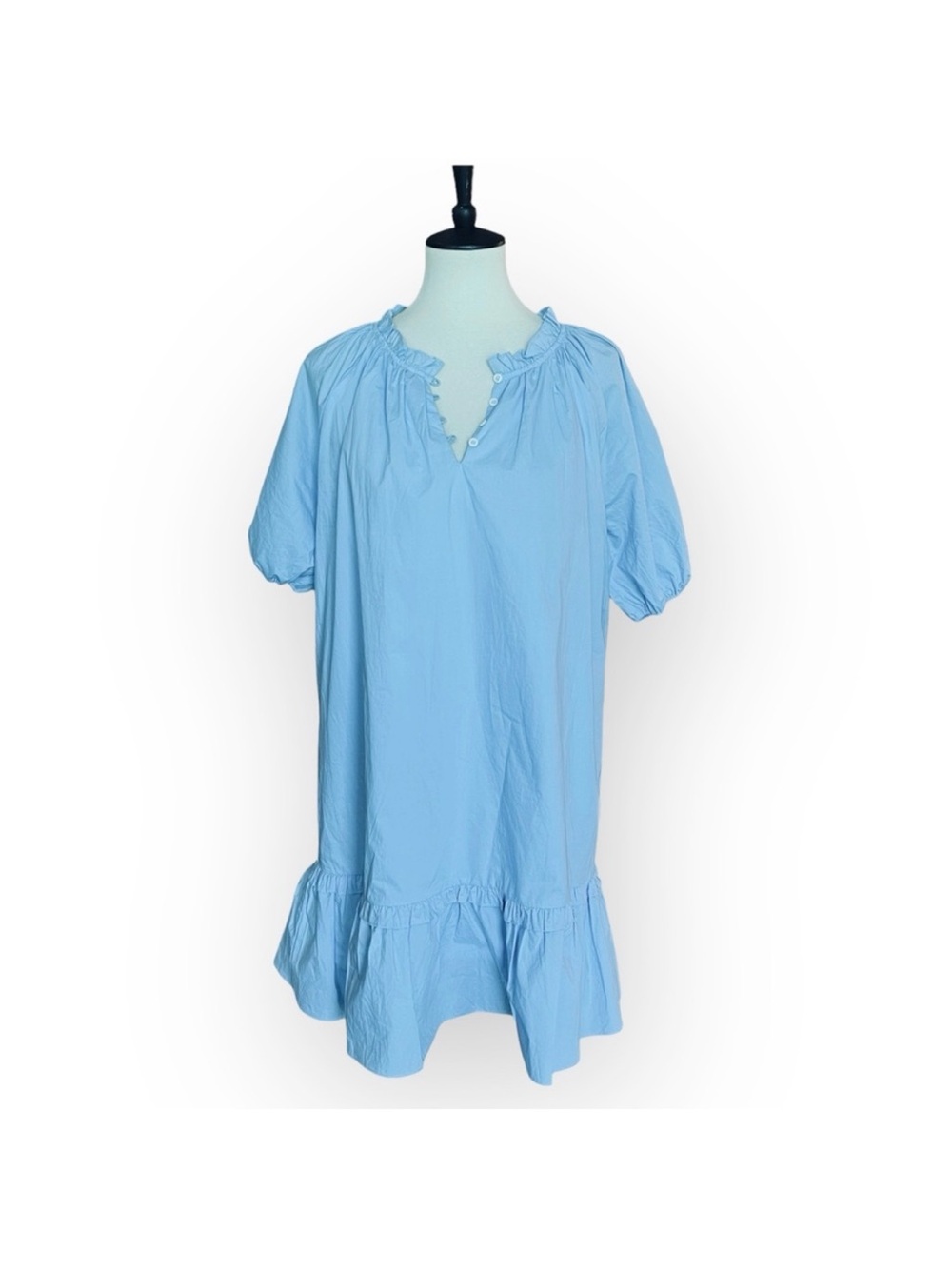 Hyacinth House Tuckernuck Light Blue Mini Gwyn Dress Cotton Ruffle Hem Sz M
